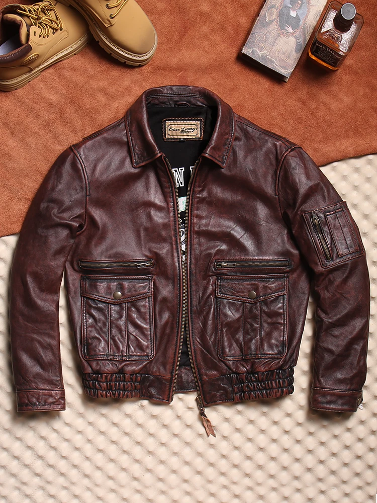 Retro A2 Flight Jacket Aged Top Layer Cowhide Leather Short Style Collar for Men Autumn Winter Men's Fashion City Style
Retro A2 Flight Jacket Aged Top Layer Cowhide Leather Short Style Collar for Men Autumn Winter Men's Fashion City Style
