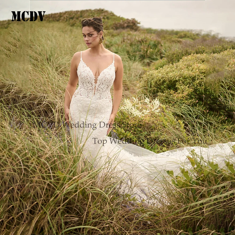 MCDV Plus Size Wedding Dresses for Women Spaghetti Straps V-neck Appliques Mermaid Backless Lace Vestidos De Novia Customized
MCDV Plus Size Wedding Dresses for Women Spaghetti Straps V-neck Appliques Mermaid Backless Lace Vestidos De Novia Customized