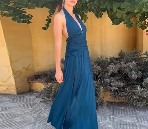 Summer Fashion 2025 New Women's Neck Hanging Style Slit Sexy Pleated Waist Cinching Long Skirt Gorgeous Socialite Style Dress
Summer Fashion 2025 New Women's Neck Hanging Style Slit Sexy Pleated Waist Cinching Long Skirt Gorgeous Socialite Style Dress