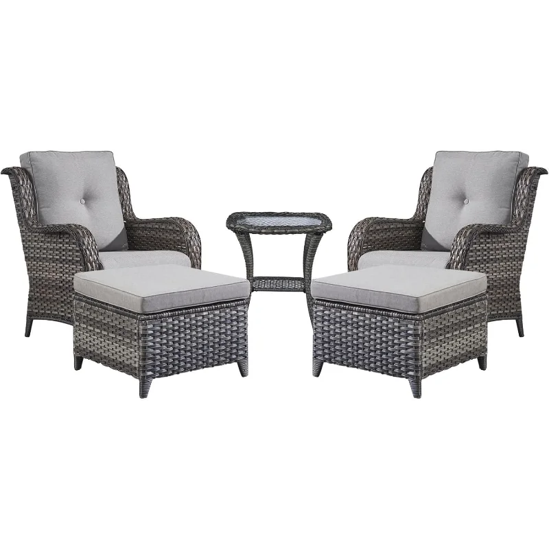 Wicker Patio Furniture Set - 5 Piece Rattan Outdoor Sectional Conversation Set with 2 Chairs, 2 Ottomans and 1 Side Table
Wicker Patio Furniture Set - 5 Piece Rattan Outdoor Sectional Conversation Set with 2 Chairs, 2 Ottomans and 1 Side Table