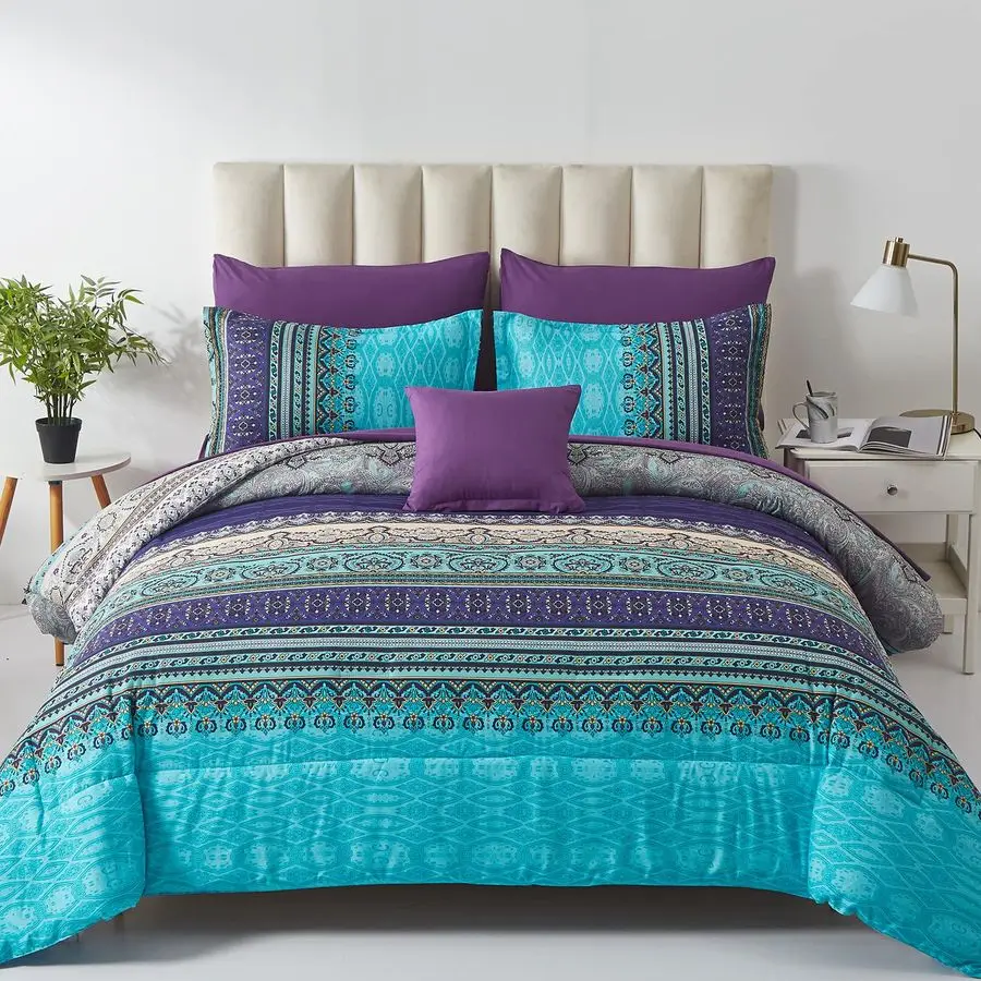 Boho Comforter Set Queen Size 8 Piece Bed in a Bag Bohemian Striped Bedding Quilt Set Aqua Paisley Floral Comforter and Sheet Se
Boho Comforter Set Queen Size 8 Piece Bed in a Bag Bohemian Striped Bedding Quilt Set Aqua Paisley Floral Comforter and Sheet Se
