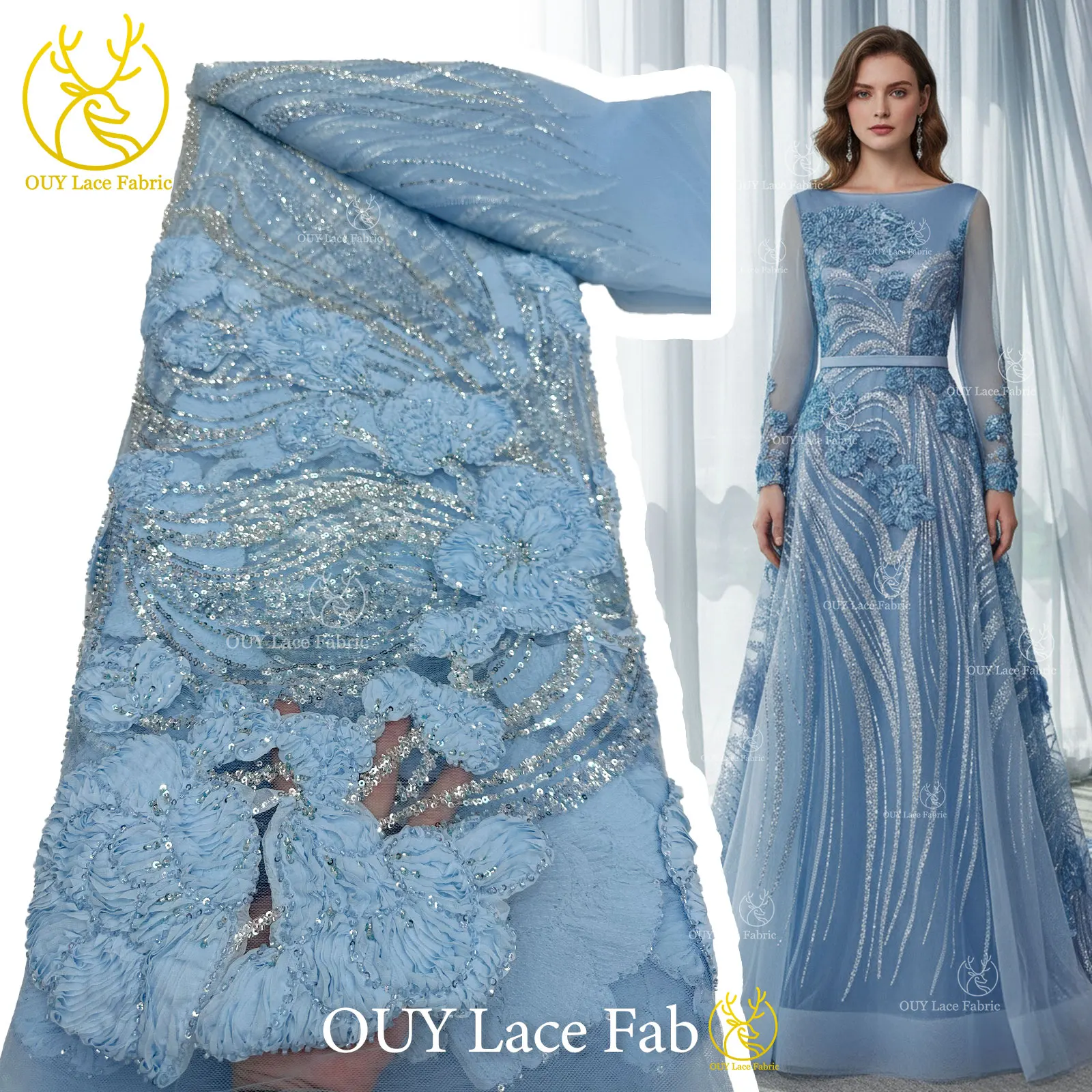 Fashion French 3D Mesh Embroidery Lace African Beaded Lace Fabric Sky Blue Nigerian Tulle Lace For Wedding Party Dress Sewing
Fashion French 3D Mesh Embroidery Lace African Beaded Lace Fabric Sky Blue Nigerian Tulle Lace For Wedding Party Dress Sewing