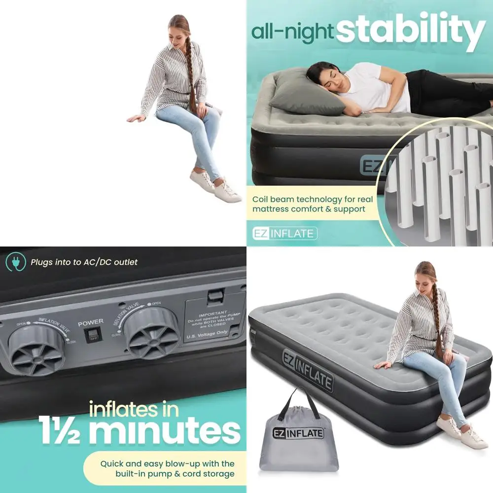 Air Mattress with Built in Pump - Twin Size Double-High Inflatable Mattress with Flocked Top - Easy Inflate, Waterproof, Portabl
Air Mattress with Built in Pump - Twin Size Double-High Inflatable Mattress with Flocked Top - Easy Inflate, Waterproof, Portabl