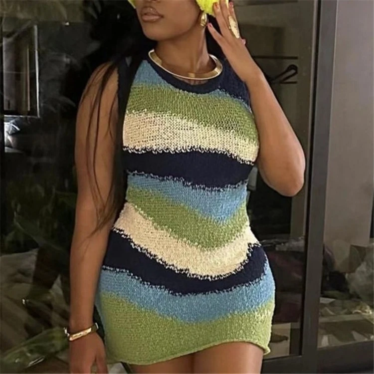 Color Block Knit Sweaters Dress Summer Women Sleeveless Crew Neck Mini Bodycon Y2k Dress
Color Block Knit Sweaters Dress Summer Women Sleeveless Crew Neck Mini Bodycon Y2k Dress