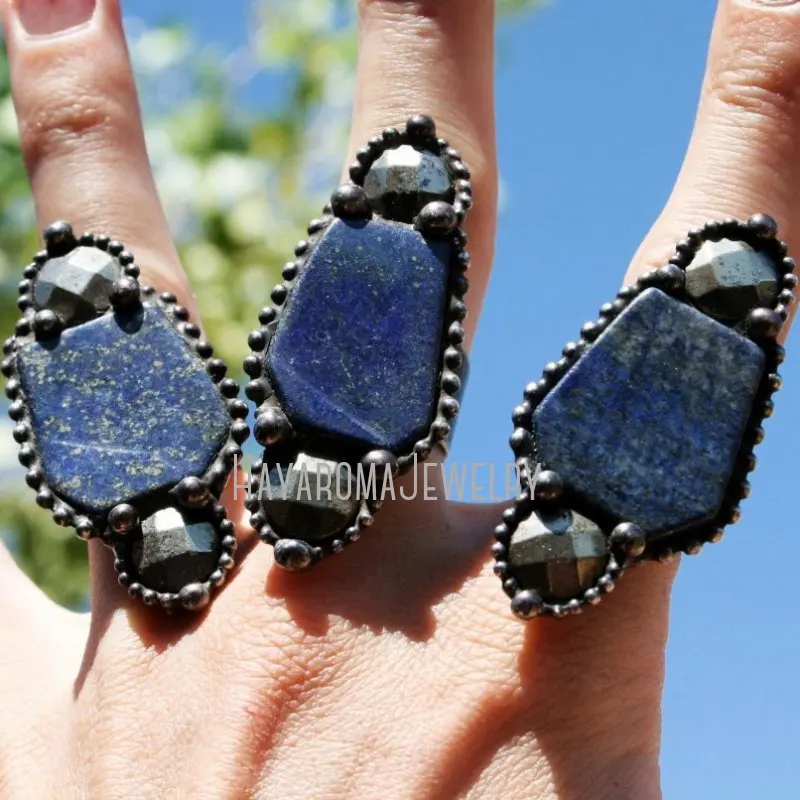 Lapis Lazuli Pyrite Blue Stone Ring Crystal Reiki Coffin Witchy Halloween Wiccan Supplies Gothic Satanic Ghost Demon Y2k Jewelry
Lapis Lazuli Pyrite Blue Stone Ring Crystal Reiki Coffin Witchy Halloween Wiccan Supplies Gothic Satanic Ghost Demon Y2k Jewelry