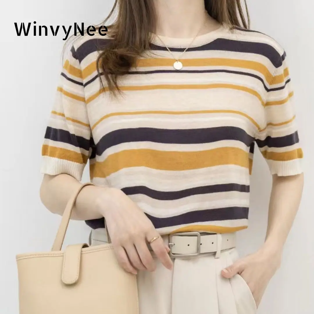WinvyNee Summer Top Women's T-shirt Short Sleeve Women's Solid O Neck Korean Yellow Casual Cotton Striped Casual Knit A1002017
WinvyNee Summer Top Women's T-shirt Short Sleeve Women's Solid O Neck Korean Yellow Casual Cotton Striped Casual Knit A1002017