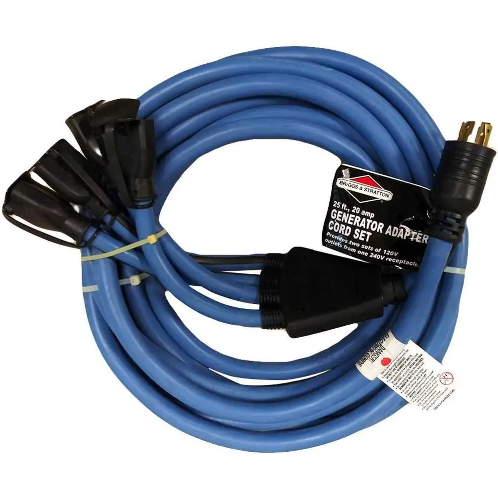 Briggs and Stratton 25-oot, 20 Amp Generator Adapter Power Cord Set, 5-20P/R 4 Outlet (Blue)
Briggs and Stratton 25-oot, 20 Amp Generator Adapter Power Cord Set, 5-20P/R 4 Outlet (Blue)