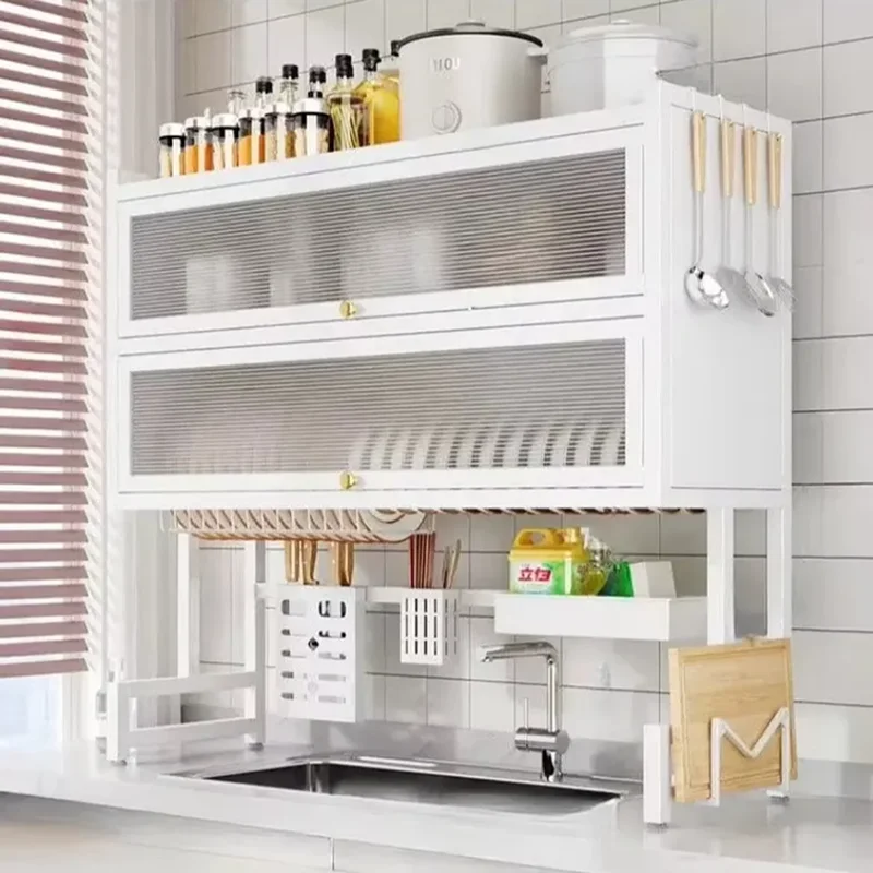 Practical Kitchen Shelf With Dust And Oil-Proof Cover Countertop Seasoning Storage Rack Steel Multi-Layer Storage Rack