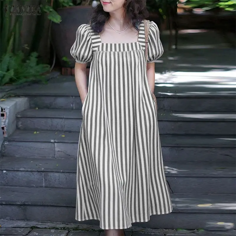 ZANZEA Women Summer Sundress Stylish Striped Dress 2026 Square Neck Short Sleeve Midi Robe Elegant Casual Holiday Beach Dresses
ZANZEA Women Summer Sundress Stylish Striped Dress 2026 Square Neck Short Sleeve Midi Robe Elegant Casual Holiday Beach Dresses