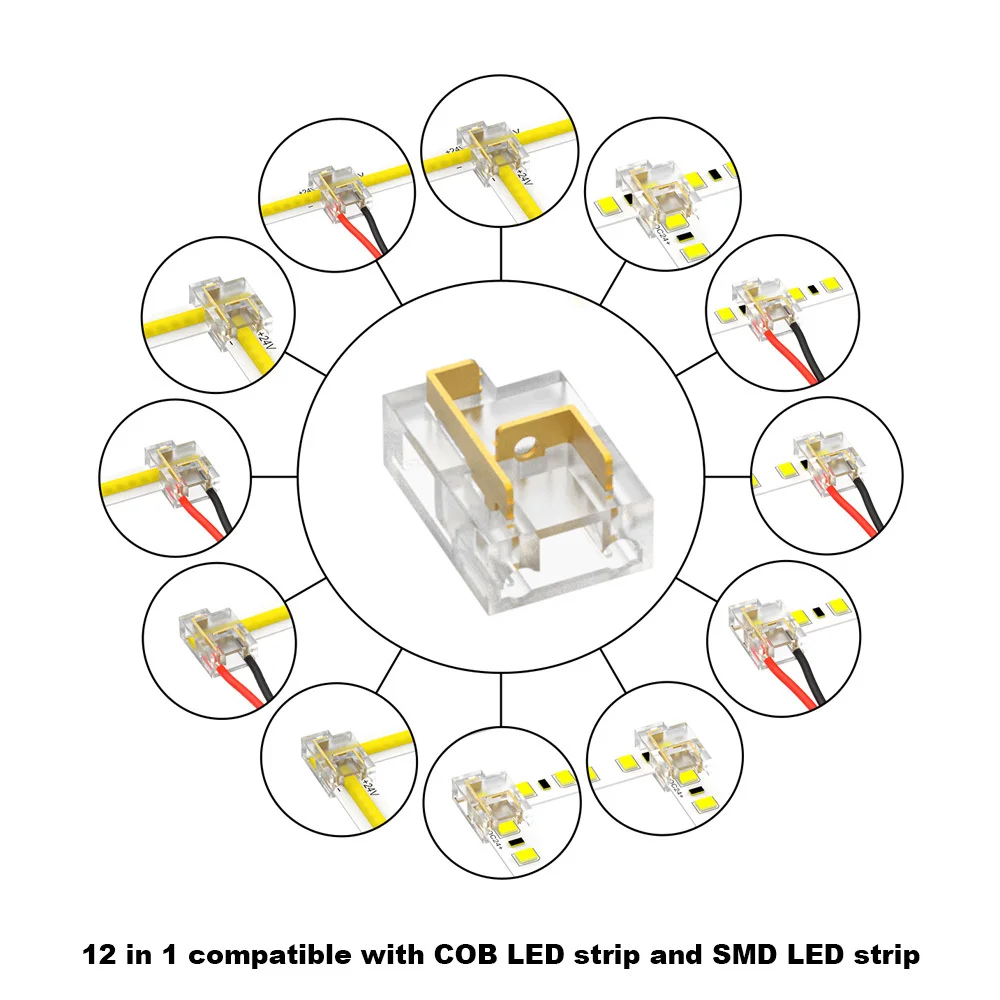12 In 1 Compatible With COB LED Strip And SMD LED Light Strip Multifunctional Wire Connectors 2 Pin For 8mm 10mm Terminal Blocks
12 In 1 Compatible With COB LED Strip And SMD LED Light Strip Multifunctional Wire Connectors 2 Pin For 8mm 10mm Terminal Blocks