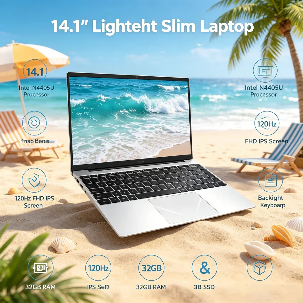 14.1" Lightweight Slim Laptop with Intel N4405U Processor 120Hz FHD IPS Screen 32GB RAM 2TB SSD Backlit Keyboard
14.1" Lightweight Slim Laptop with Intel N4405U Processor 120Hz FHD IPS Screen 32GB RAM 2TB SSD Backlit Keyboard