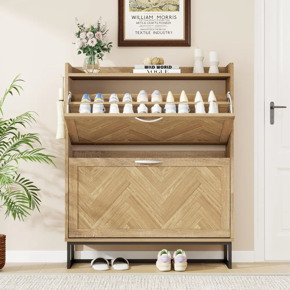 Shoe Cabinet Storage for Entryway, 40" Tall Narrow Wood Shoe Organizer with 2 Flip Drawers & Adjustable, Customized
Shoe Cabinet Storage for Entryway, 40" Tall Narrow Wood Shoe Organizer with 2 Flip Drawers & Adjustable, Customized
