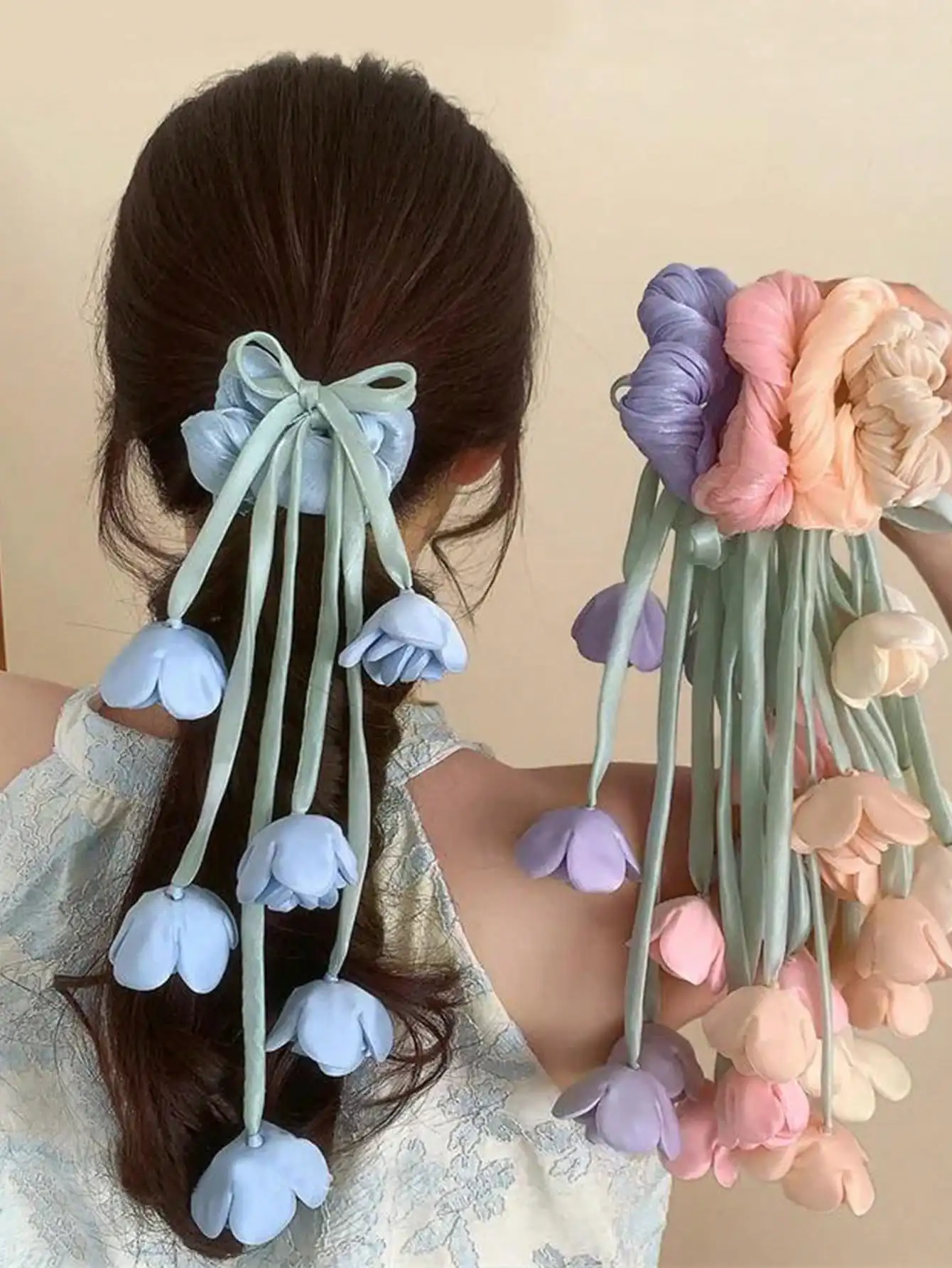 1pc Women's Elegant Tulip Tassel Hair Scrunchie, Soft Flowing Ribbon Large Bun Holder, Floral Hair Accessory For Low Ponytail, Suitable For Daily Wear, Ideal For Photoshoot, Thoughtful Gift For Girlfriend/Birthday,Festival,Party
1pc Women's Elegant Tulip Tassel Hair Scrunchie, Soft Flowing Ribbon Large Bun Holder, Floral Hair Accessory For Low Ponytail, Suitable For Daily Wear, Ideal For Photoshoot, Thoughtful Gift For Girlfriend/Birthday,Festival,Party