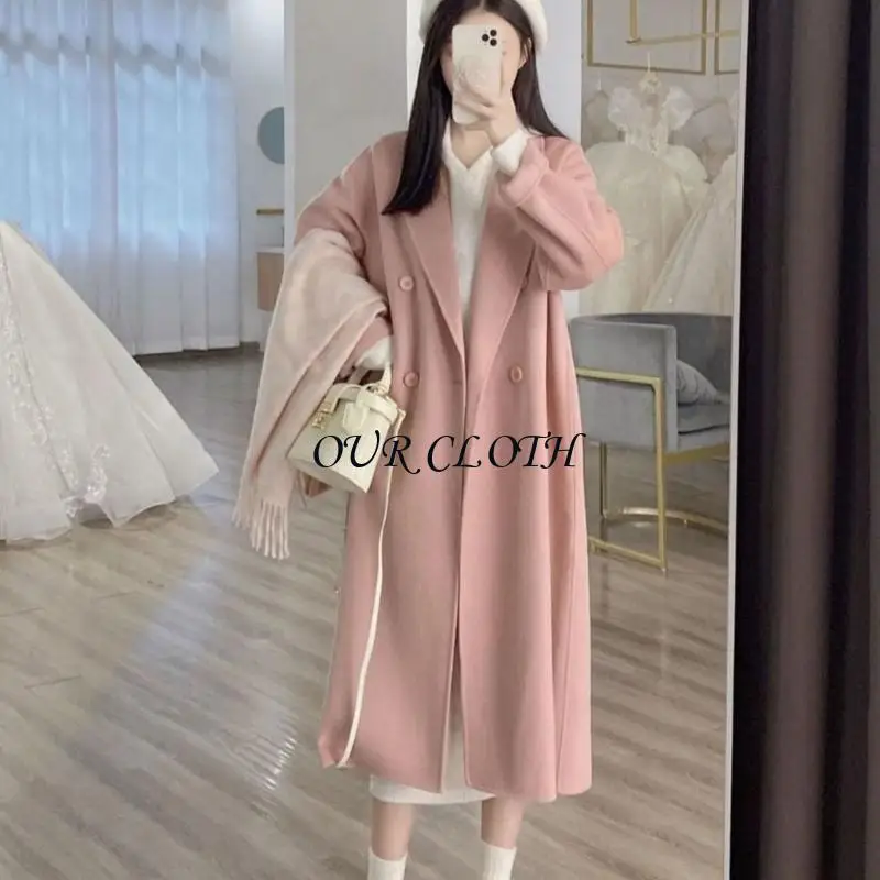 Women Elegant Lapel Collar Faux Wool Pea Coat Double Breasted Loose Long Jackets Y1AC
Women Elegant Lapel Collar Faux Wool Pea Coat Double Breasted Loose Long Jackets Y1AC