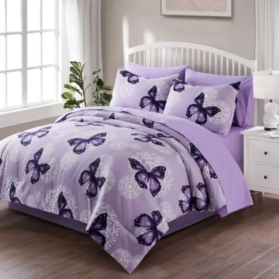 Bed in A Bag Full/Queen Size 8 Pieces Purple Butterfly All Season Bedding Comforter Bed Set with Pillow Shams Flat Sheet Fitted
Bed in A Bag Full/Queen Size 8 Pieces Purple Butterfly All Season Bedding Comforter Bed Set with Pillow Shams Flat Sheet Fitted