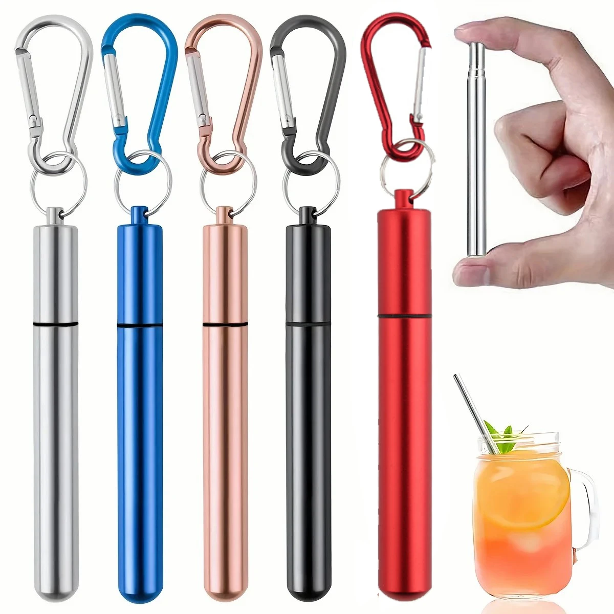 E5 5 Pack Stainless Steel Straws Reusable Straws Beverages Metal Straws Reusable with Aluminum Case Cleaning Brush and Keychains
E5 5 Pack Stainless Steel Straws Reusable Straws Beverages Metal Straws Reusable with Aluminum Case Cleaning Brush and Keychains