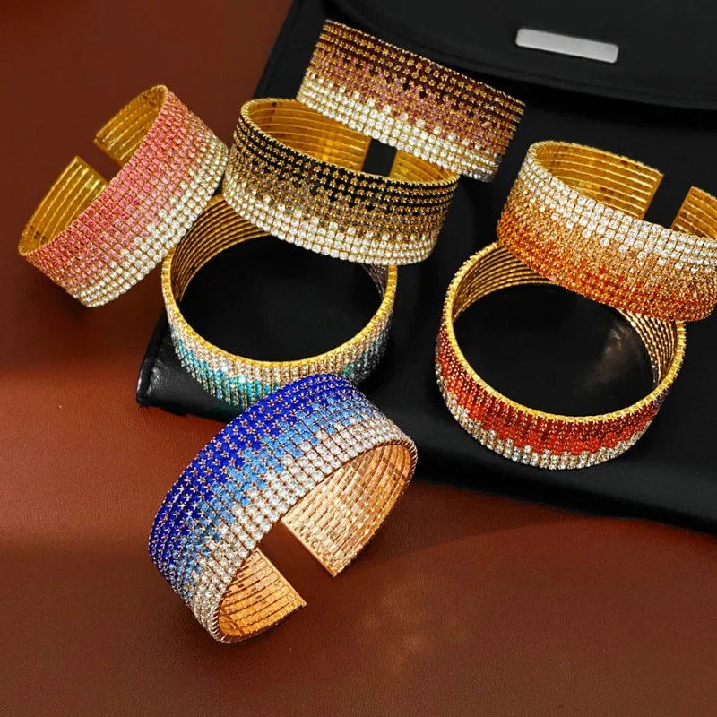 Color Gradient Crystal Open Cuff Bracelet Shiny Wide Rhinestone Bangle Women Daily Jewelry Gift Brincos
Color Gradient Crystal Open Cuff Bracelet Shiny Wide Rhinestone Bangle Women Daily Jewelry Gift Brincos