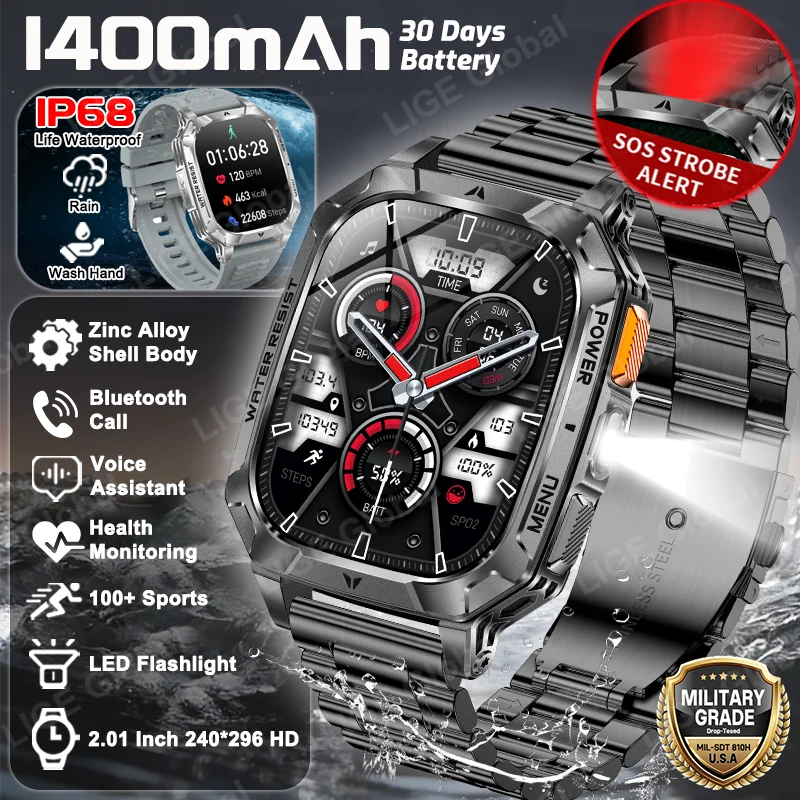 LIGE New 1400mAh Military Smart Watch Men Flashlight SOS IP68 Waterproof Clock 2.01" BT Call Man Sports Fitness Smartwatch 2026
LIGE New 1400mAh Military Smart Watch Men Flashlight SOS IP68 Waterproof Clock 2.01" BT Call Man Sports Fitness Smartwatch 2026