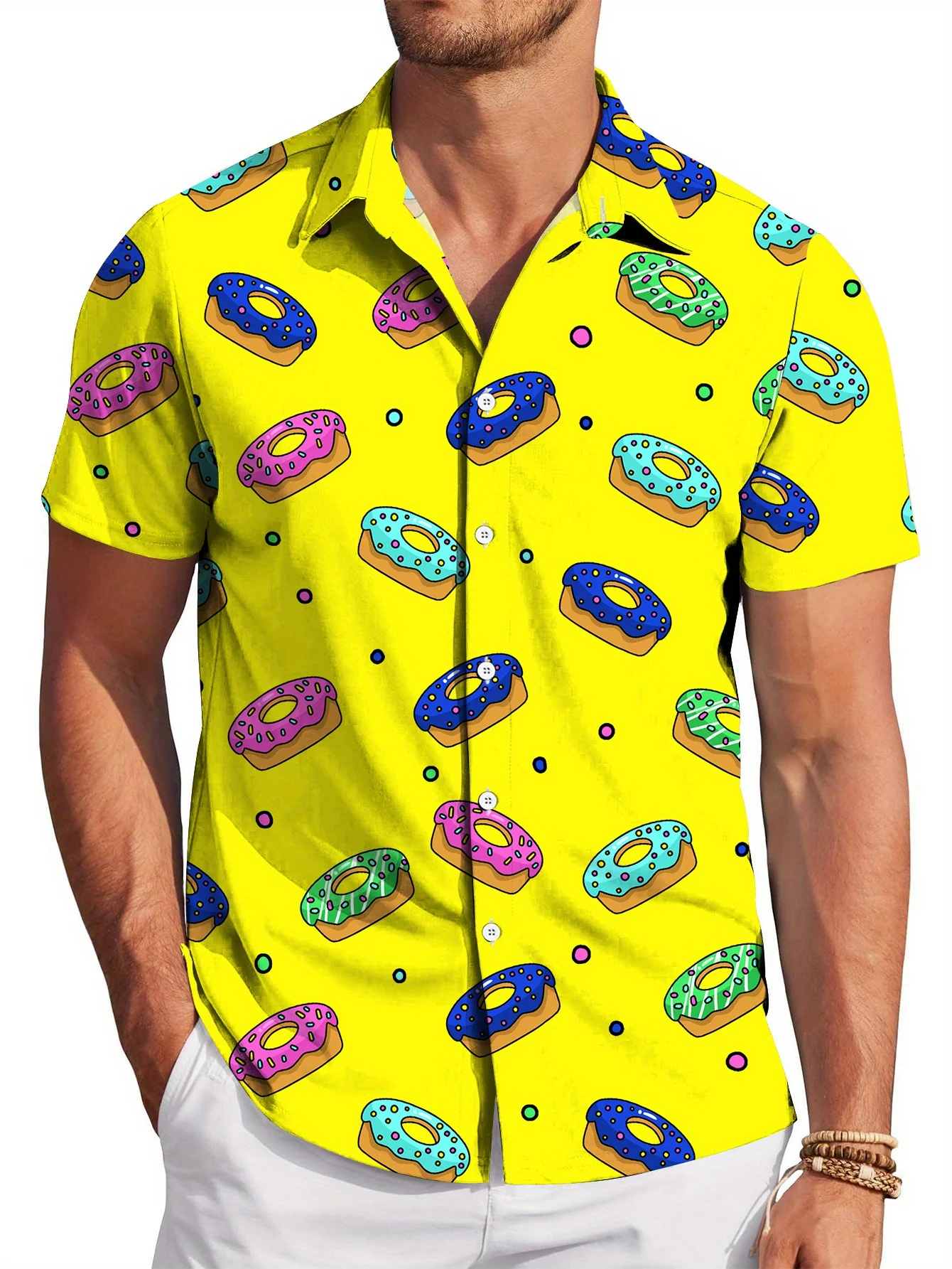 Donut Print Vacation Button-Up Shirt Summer Men'S Fashionable And Casual Full-Width 3D Color Printed Shirt, Comfortable to Wear
Donut Print Vacation Button-Up Shirt Summer Men'S Fashionable And Casual Full-Width 3D Color Printed Shirt, Comfortable to Wear