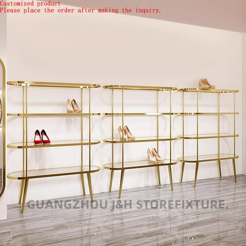 Бутик-магазин обуви Дисплей Акриловые полки Подставка Золотой индивидуальный логотип Металлические ручные сумки Стойка для выставки товаров
Бутик-магазин обуви Дисплей Акриловые полки Подставка Золотой индивидуальный логотип Металлические ручные сумки Стойка для выставки товаров