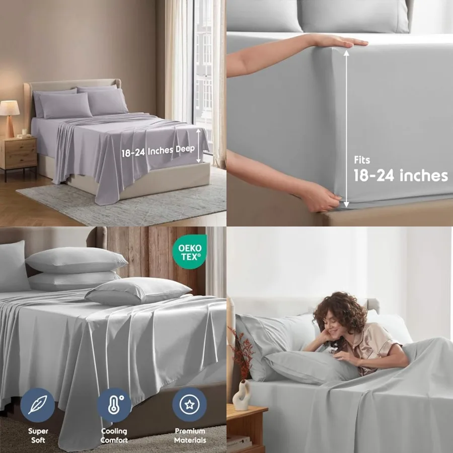 Extra Deep Sheet Set 6 Pcs Breathable Cooling Sheets Hotel Luxury Bedding Set w/ Inch Deep Pockets Easy Secure Fit Super Soft,
Extra Deep Sheet Set 6 Pcs Breathable Cooling Sheets Hotel Luxury Bedding Set w/ Inch Deep Pockets Easy Secure Fit Super Soft,