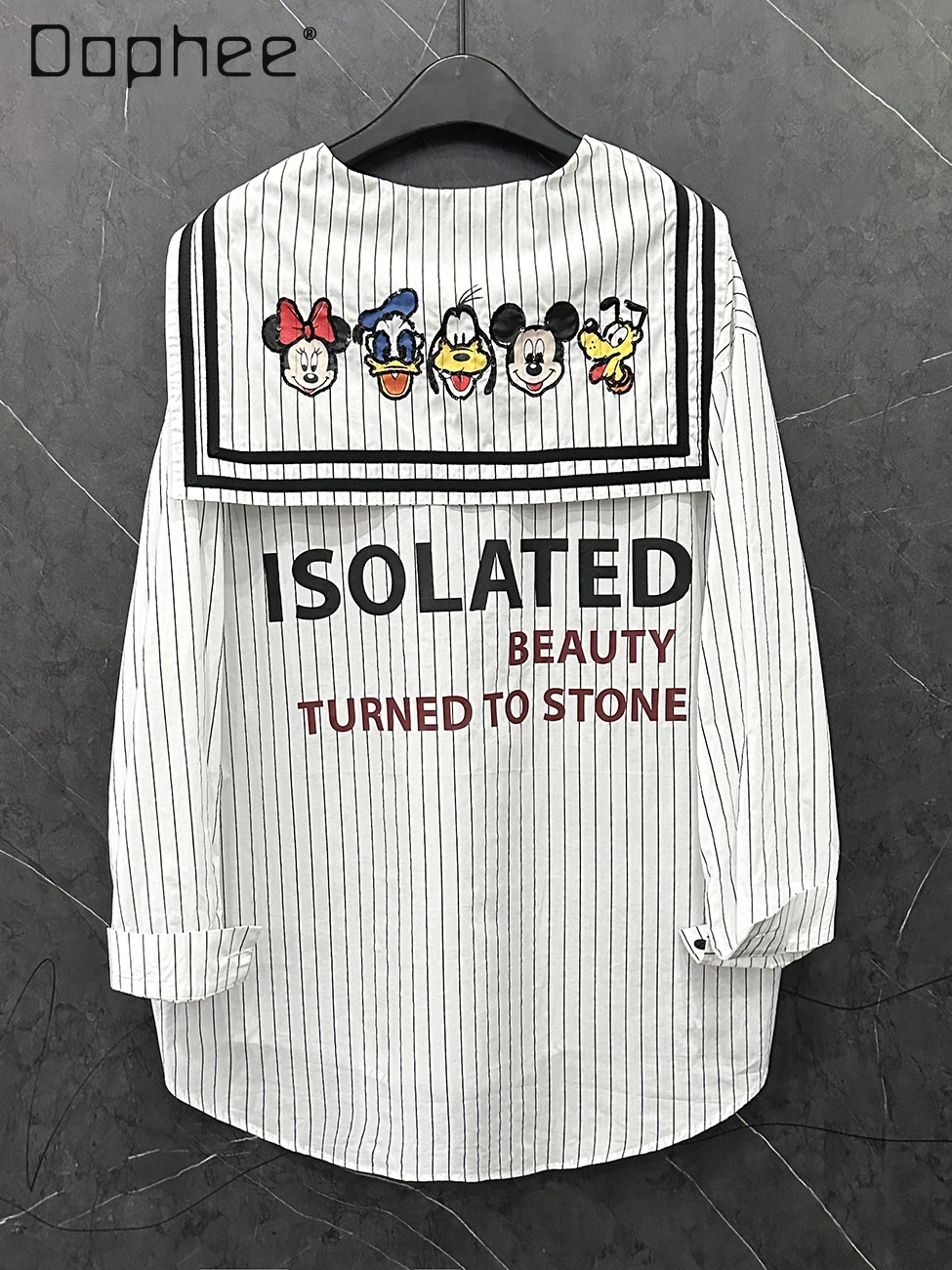 2025 Summer New Cartoon Design Navy Collar Striped Long-sleeved Shirt Women's Loose Casual Medium Length Shirt Women Tops
2025 Summer New Cartoon Design Navy Collar Striped Long-sleeved Shirt Women's Loose Casual Medium Length Shirt Women Tops