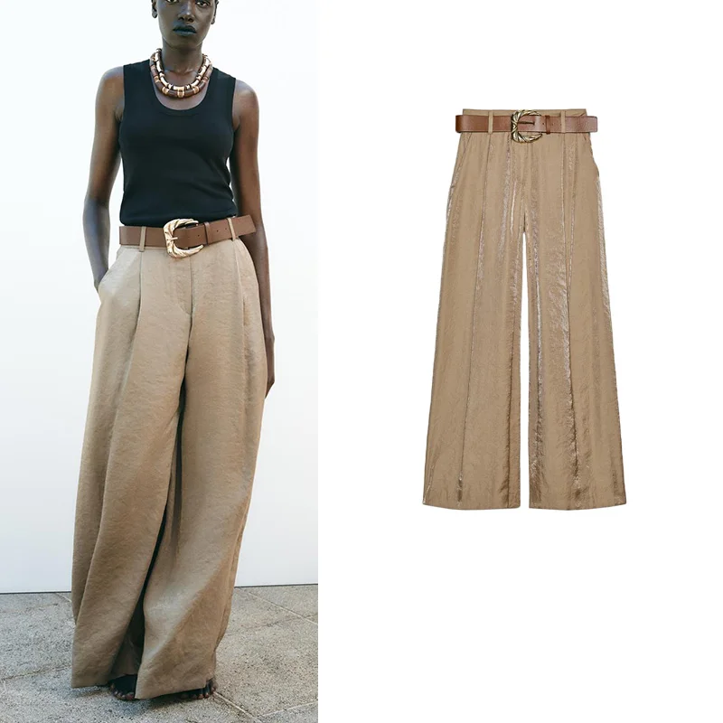 New Women's Silk Satin Wide Leg Casual Pants Spring Summer Decorative Pleats Belted High Waist Straight Cut Commute Sle
New Women's Silk Satin Wide Leg Casual Pants Spring Summer Decorative Pleats Belted High Waist Straight Cut Commute Sle