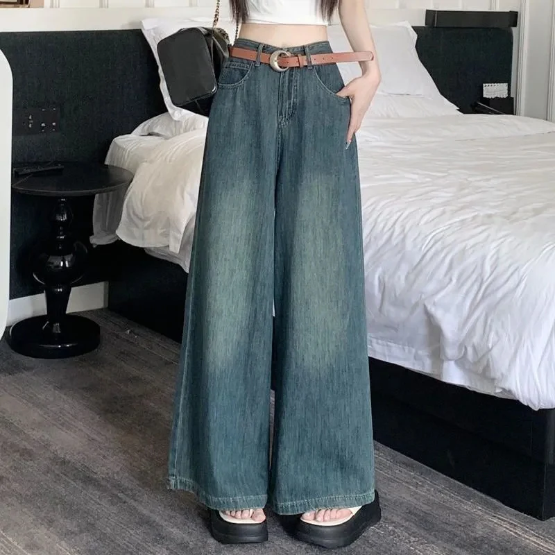 Vintage Blue Wide Leg Jeans Women Y2K Spring New High Waist Loose with Belt Denim Trousers Female Korean All-Match Streetwear
Vintage Blue Wide Leg Jeans Women Y2K Spring New High Waist Loose with Belt Denim Trousers Female Korean All-Match Streetwear