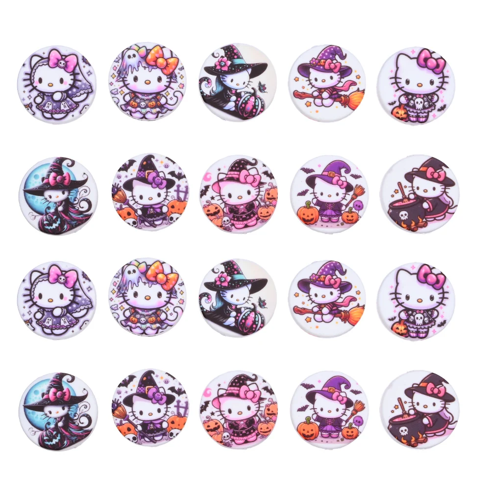 10 шт. 28 мм Хэллоуин силиконовые бусины с фокусом Hello Kitty бусины с принтом для DIY цепочки для соски ожерелья браслеты изготовление ювелирных изделий 
10 шт. 28 мм Хэллоуин силиконовые бусины с фокусом Hello Kitty бусины с принтом для DIY цепочки для соски ожерелья браслеты изготовление ювелирных изделий