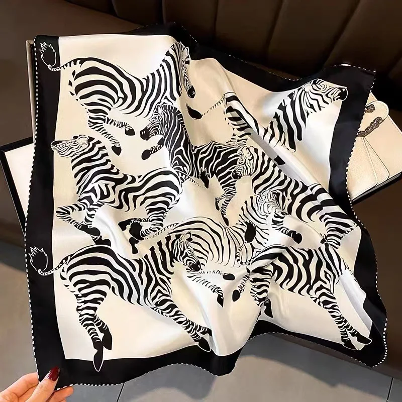 70cm Silk Square Scarf Black White Zebra Print Bandana Women Neck Hair Tie Bag Decor Fashion Ladies Daily Accessory Holiday Gift
70cm Silk Square Scarf Black White Zebra Print Bandana Women Neck Hair Tie Bag Decor Fashion Ladies Daily Accessory Holiday Gift