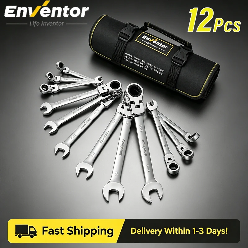 Enventor 12 Pieces Ratcheting Wrench Set SAE 1/4-7/8" 180° Flex Head 12-Point Combination Ratchet Wrenches Set For Garage Home
Enventor 12 Pieces Ratcheting Wrench Set SAE 1/4-7/8" 180° Flex Head 12-Point Combination Ratchet Wrenches Set For Garage Home