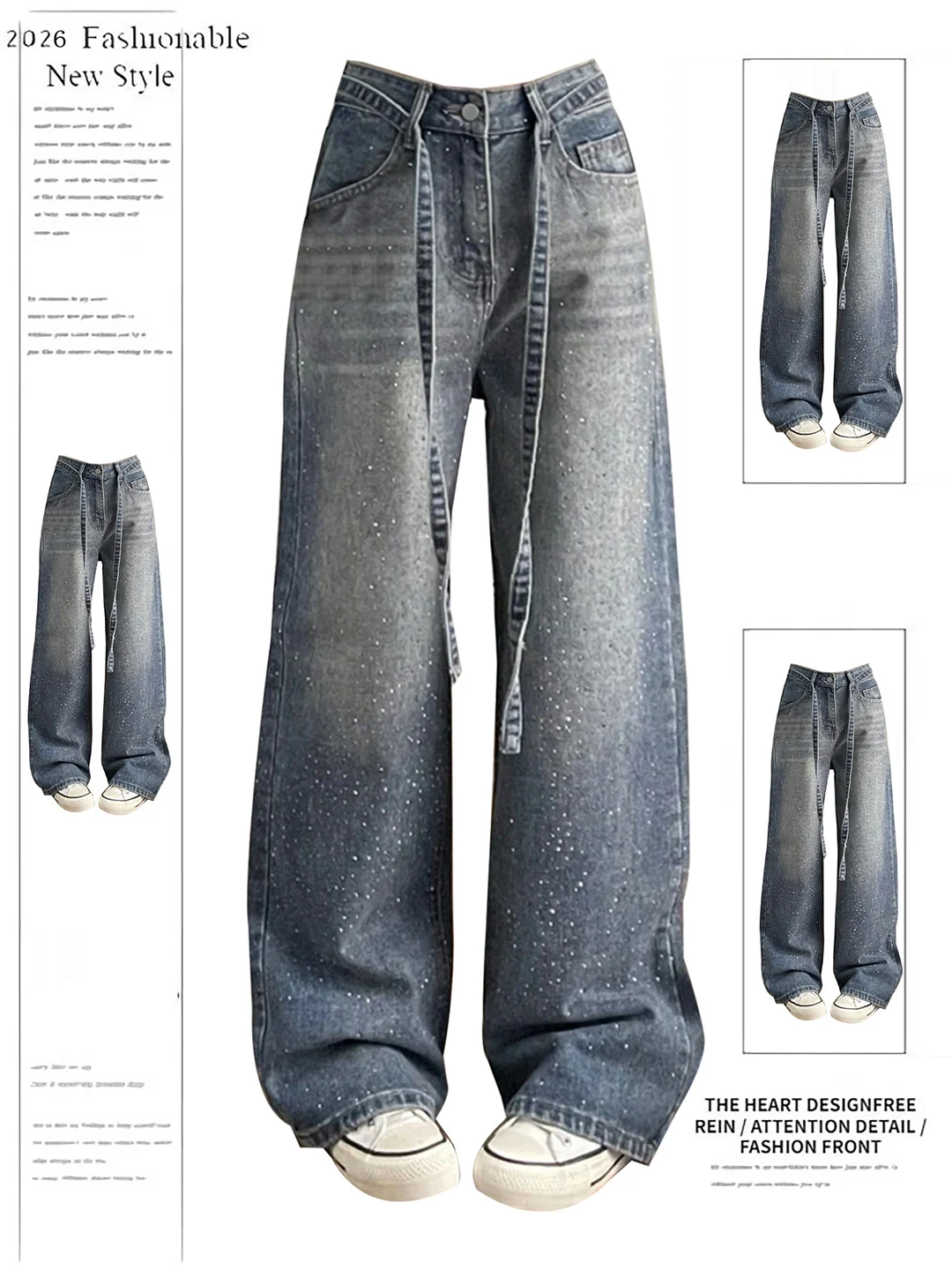 American Heavy Duty Glittering Jeans Women's Loose Wide Leg Knife Pants Floor Length Trousers Casual High Waist Denim
American Heavy Duty Glittering Jeans Women's Loose Wide Leg Knife Pants Floor Length Trousers Casual High Waist Denim