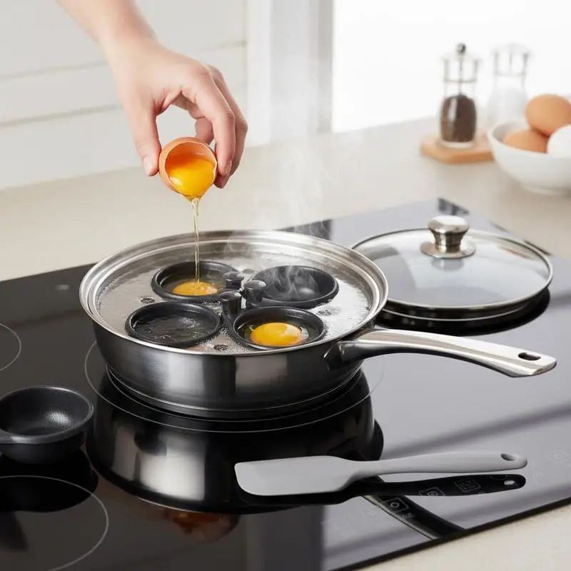 Poached Egg Cooker 4-Cup for Breakfast Brunch Camping Nonstick Detachable Large Cups Lid Silicone Spatula Induction Stovetop Compatible Kitchen Cookware Accessory
Poached Egg Cooker 4-Cup for Breakfast Brunch Camping Nonstick Detachable Large Cups Lid Silicone Spatula Induction Stovetop Compatible Kitchen Cookware Accessory