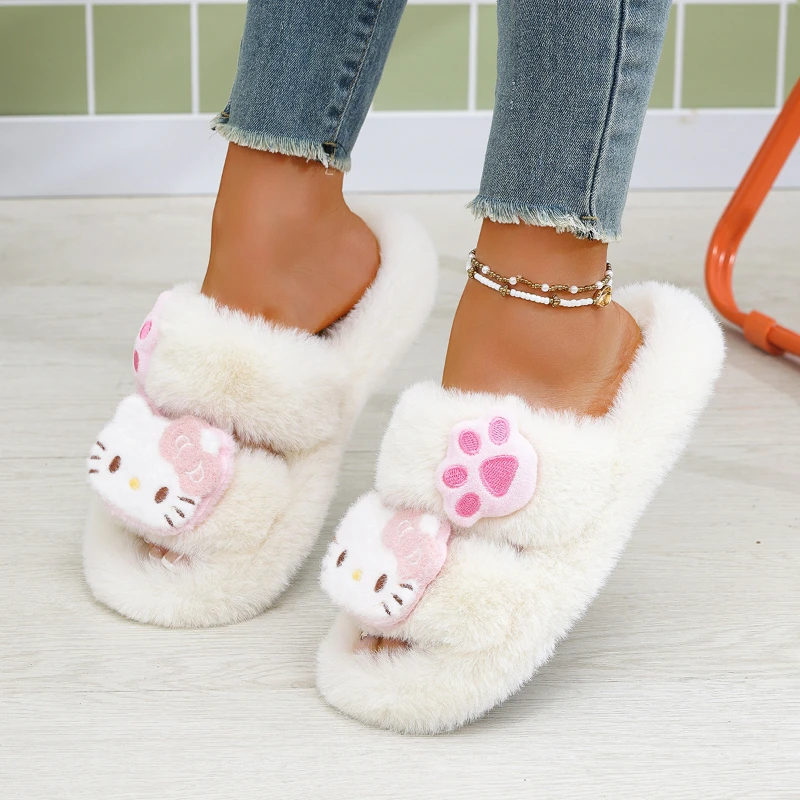 Kids'Slippers Hello Kitty Fluffy Keep Warm Peep Toe Winter Shoes For Children Anti-slip Thick Bottom Black White Size 35-41
Kids'Slippers Hello Kitty Fluffy Keep Warm Peep Toe Winter Shoes For Children Anti-slip Thick Bottom Black White Size 35-41