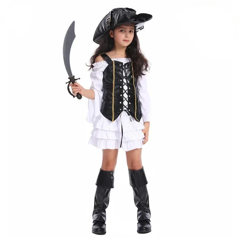 Pirate Costume Cosplay Outfit Girls Lace Vest Hat Suit Children White Extended Sleeve Halloween Dress
Pirate Costume Cosplay Outfit Girls Lace Vest Hat Suit Children White Extended Sleeve Halloween Dress