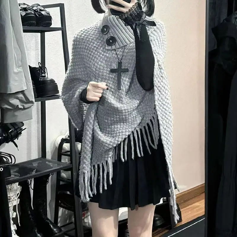 Korean Elegant Shawl Cape Knitted Sweater Vintage Tees Slim Fit Women's Pullover Tops Female Loose Casual Chic Aesthetic Outwear
Korean Elegant Shawl Cape Knitted Sweater Vintage Tees Slim Fit Women's Pullover Tops Female Loose Casual Chic Aesthetic Outwear