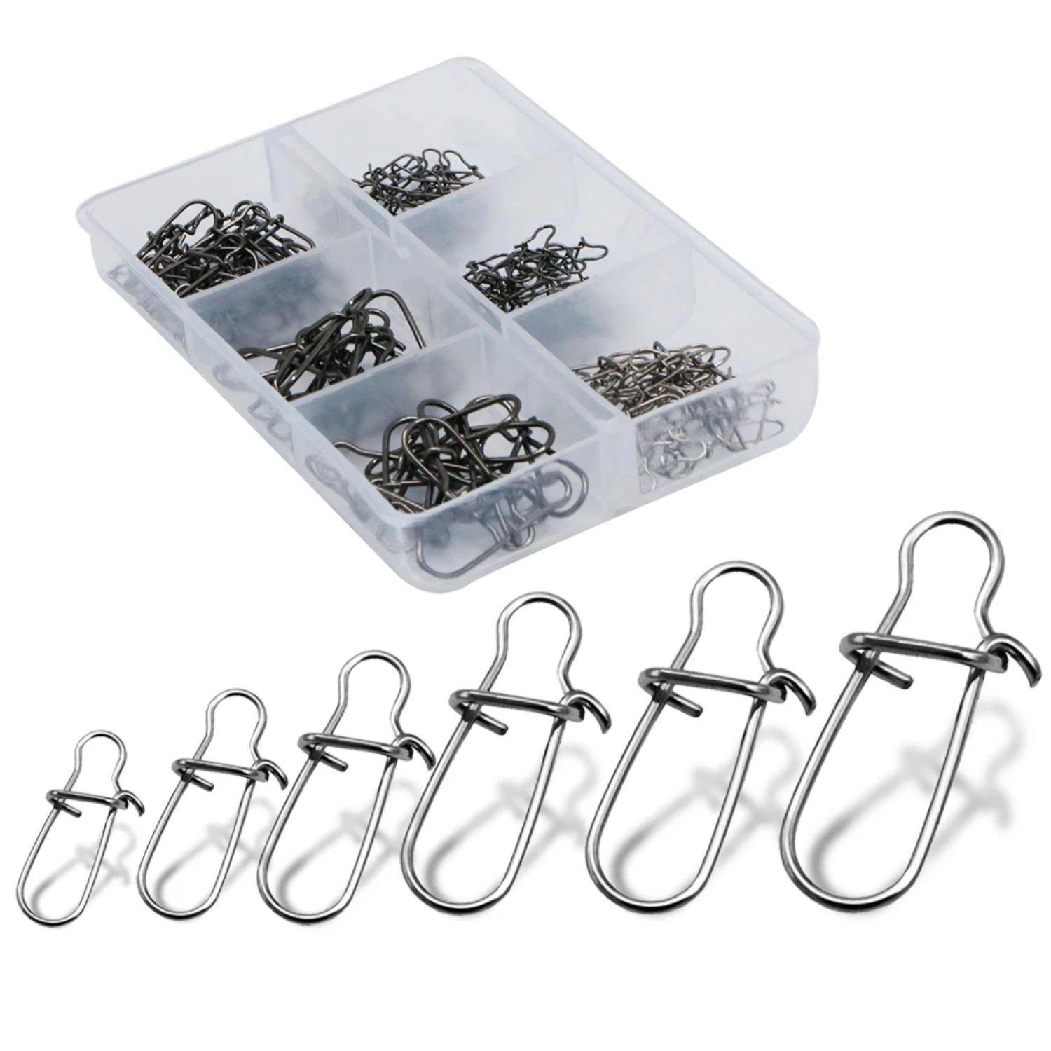 120pcs/box 6 Size Snap Stainless Steel Hook Lock Pin Swivel Solid Ring Safety Snaps Fishing Connector Fishing Tackle Tool
120pcs/box 6 Size Snap Stainless Steel Hook Lock Pin Swivel Solid Ring Safety Snaps Fishing Connector Fishing Tackle Tool