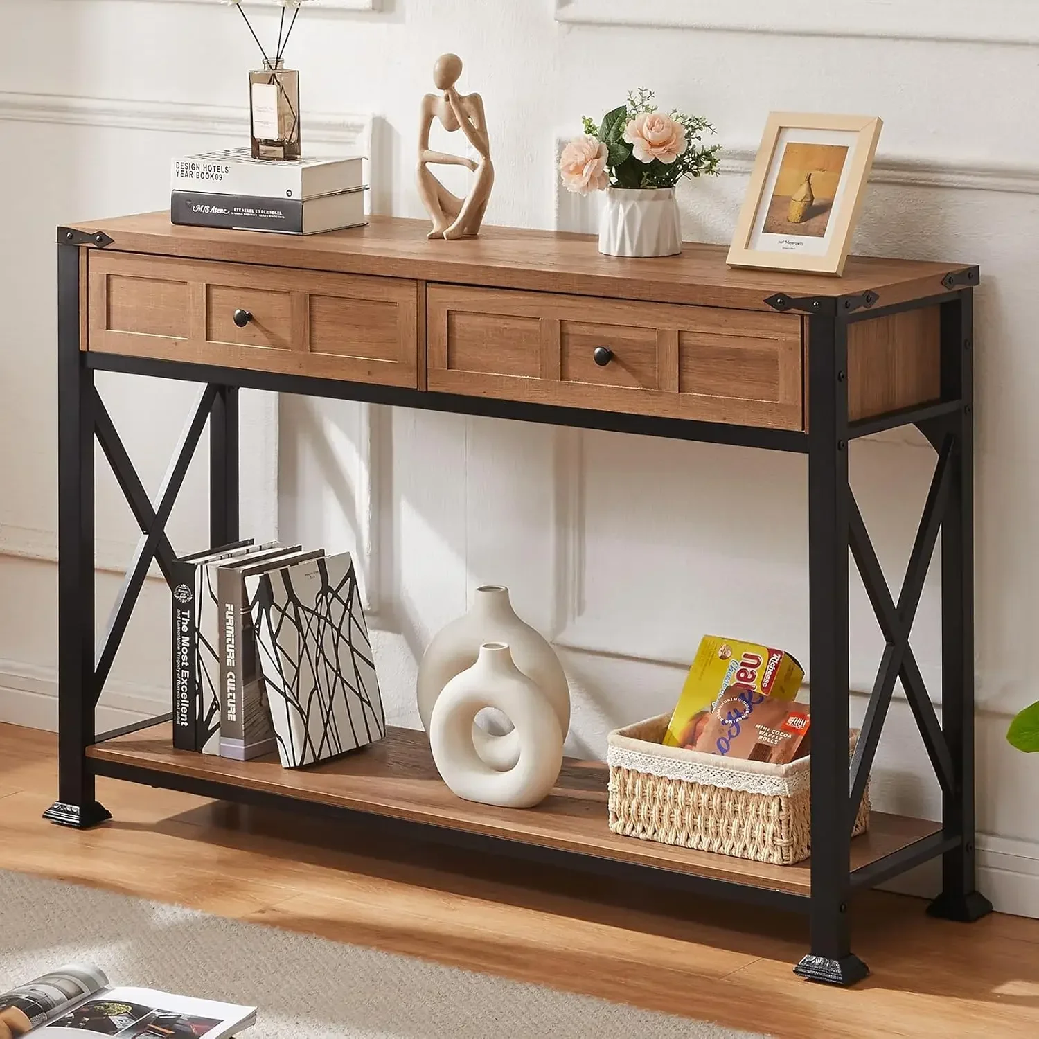 Entryway Table,Rustic Console Table with 2 Drawers, Industrial Console Tables with Storage for Entryway, Hallway, Living Room,Br
Entryway Table,Rustic Console Table with 2 Drawers, Industrial Console Tables with Storage for Entryway, Hallway, Living Room,Br