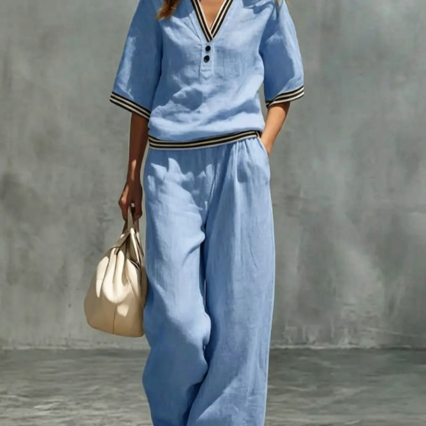 2026 Women Cotton Linen Set, Summer V-Neck Loose Fit & Elastic Waist Pants 2-Piece Outfit, Casual Top and Wide Leg Trousers
2026 Women Cotton Linen Set, Summer V-Neck Loose Fit & Elastic Waist Pants 2-Piece Outfit, Casual Top and Wide Leg Trousers