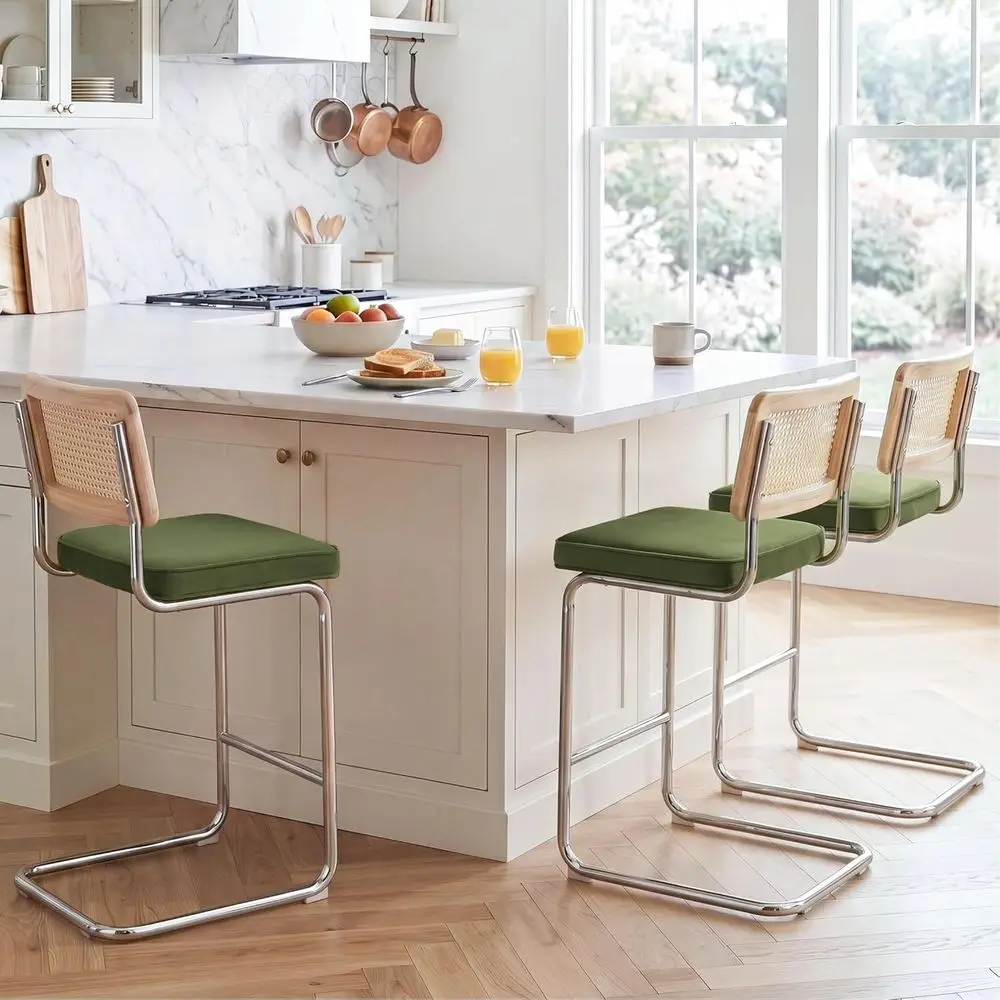 Set of 3 26 Upholstered Velvet Counter Stools with Solid Wood and Chrome Base, Olive Green
Set of 3 26 Upholstered Velvet Counter Stools with Solid Wood and Chrome Base, Olive Green