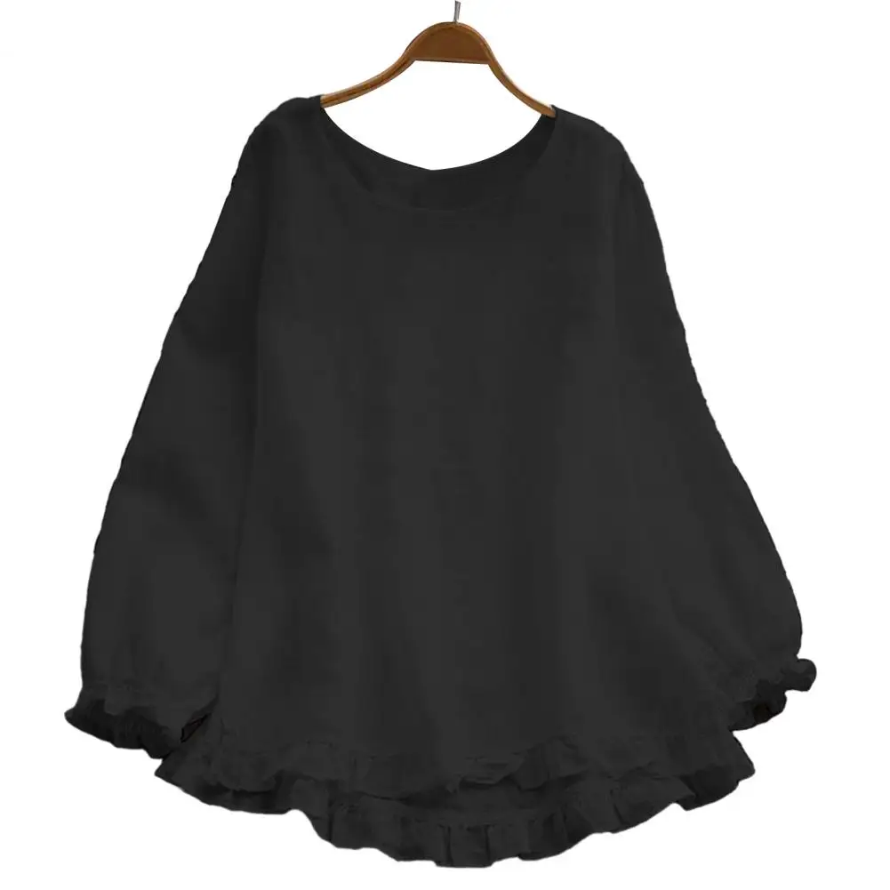 Casual Round Neck Blouse Autumn Streetwear Women's Loose Fit Ruffle Trim Blouse with Elastic Cuffs Solid Color Pullover for A
Casual Round Neck Blouse Autumn Streetwear Women's Loose Fit Ruffle Trim Blouse with Elastic Cuffs Solid Color Pullover for A