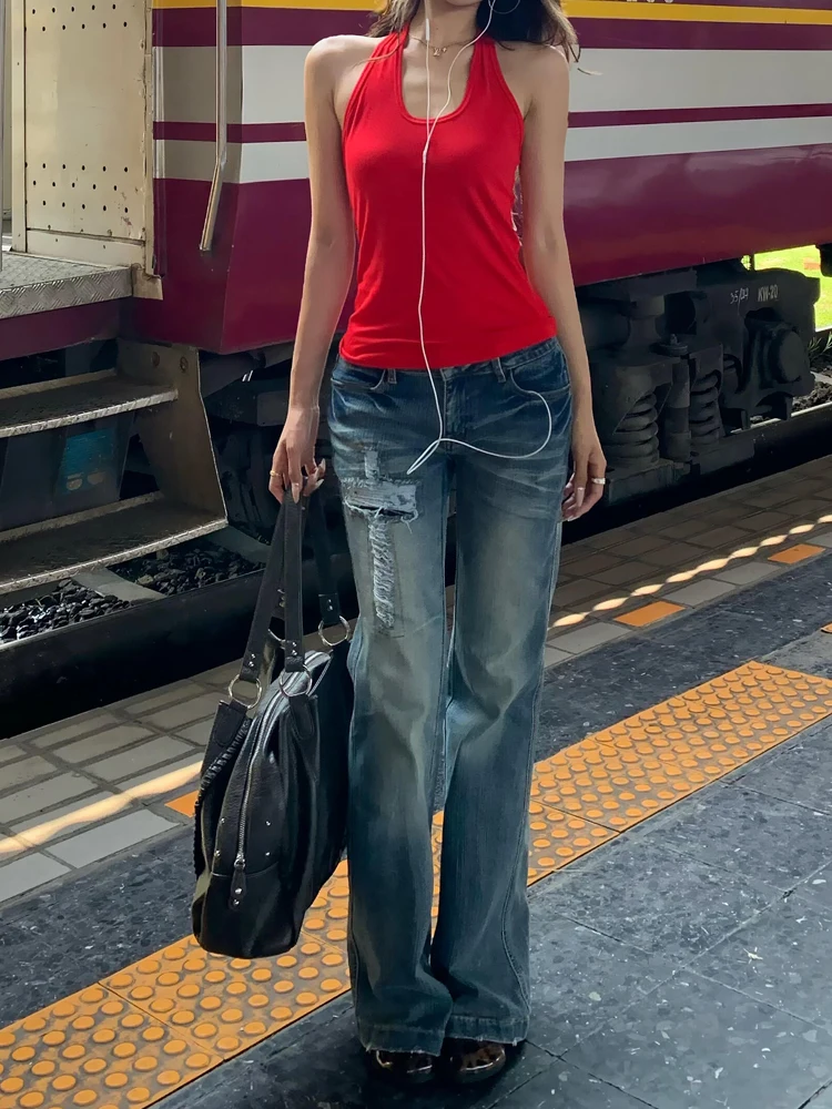 Low Waist Slim Fit Denim Jeans Women's Summer Design Cross Washed Hole Micro Flared Jeans Cotton Stretch Retro Pattern
Low Waist Slim Fit Denim Jeans Women's Summer Design Cross Washed Hole Micro Flared Jeans Cotton Stretch Retro Pattern
