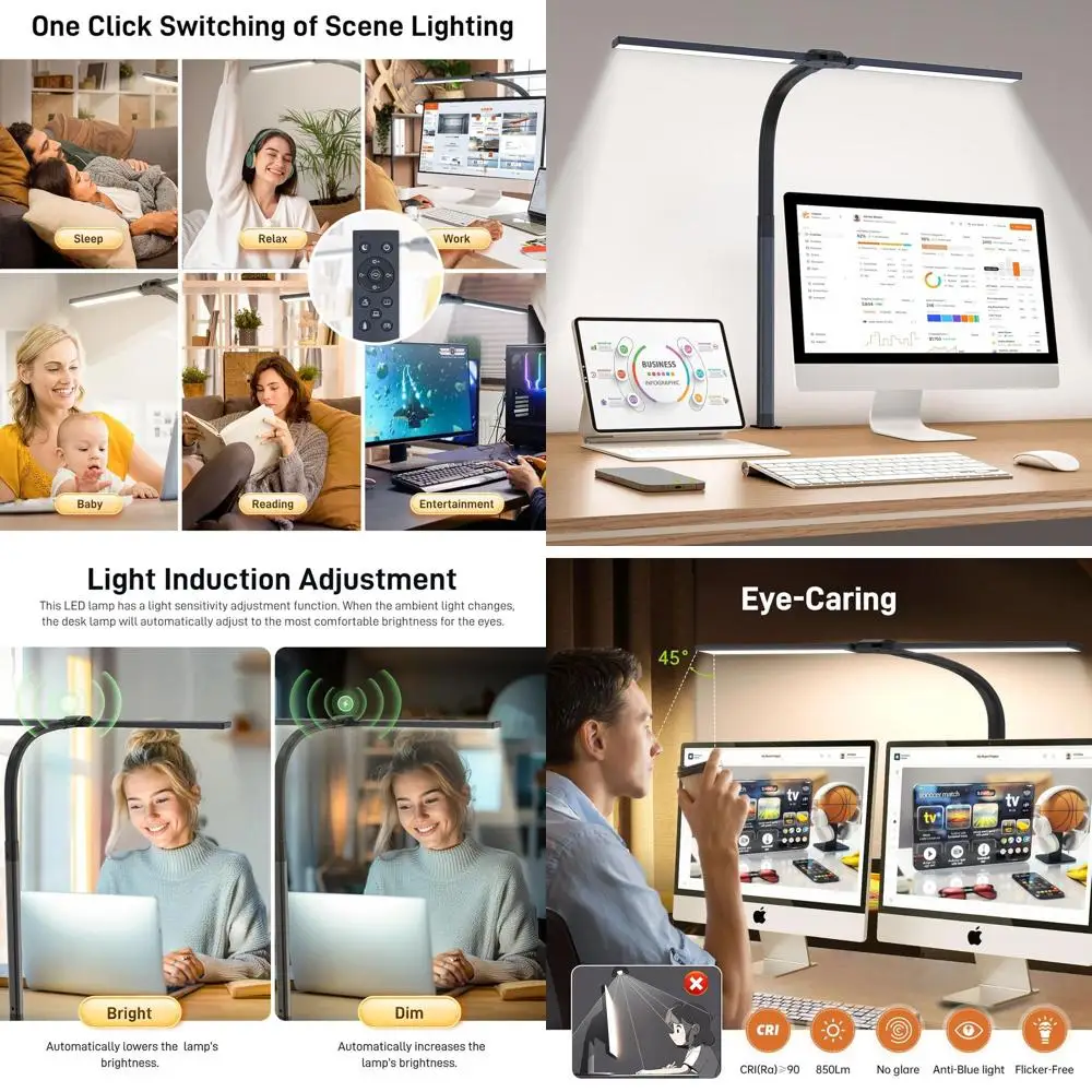 Clamp-on Eye-Care LED Desk Lamp, 24W Dual-Head Adjustable Task Light with Flexible Gooseneck for Home Office, Study, and Workben
Clamp-on Eye-Care LED Desk Lamp, 24W Dual-Head Adjustable Task Light with Flexible Gooseneck for Home Office, Study, and Workben