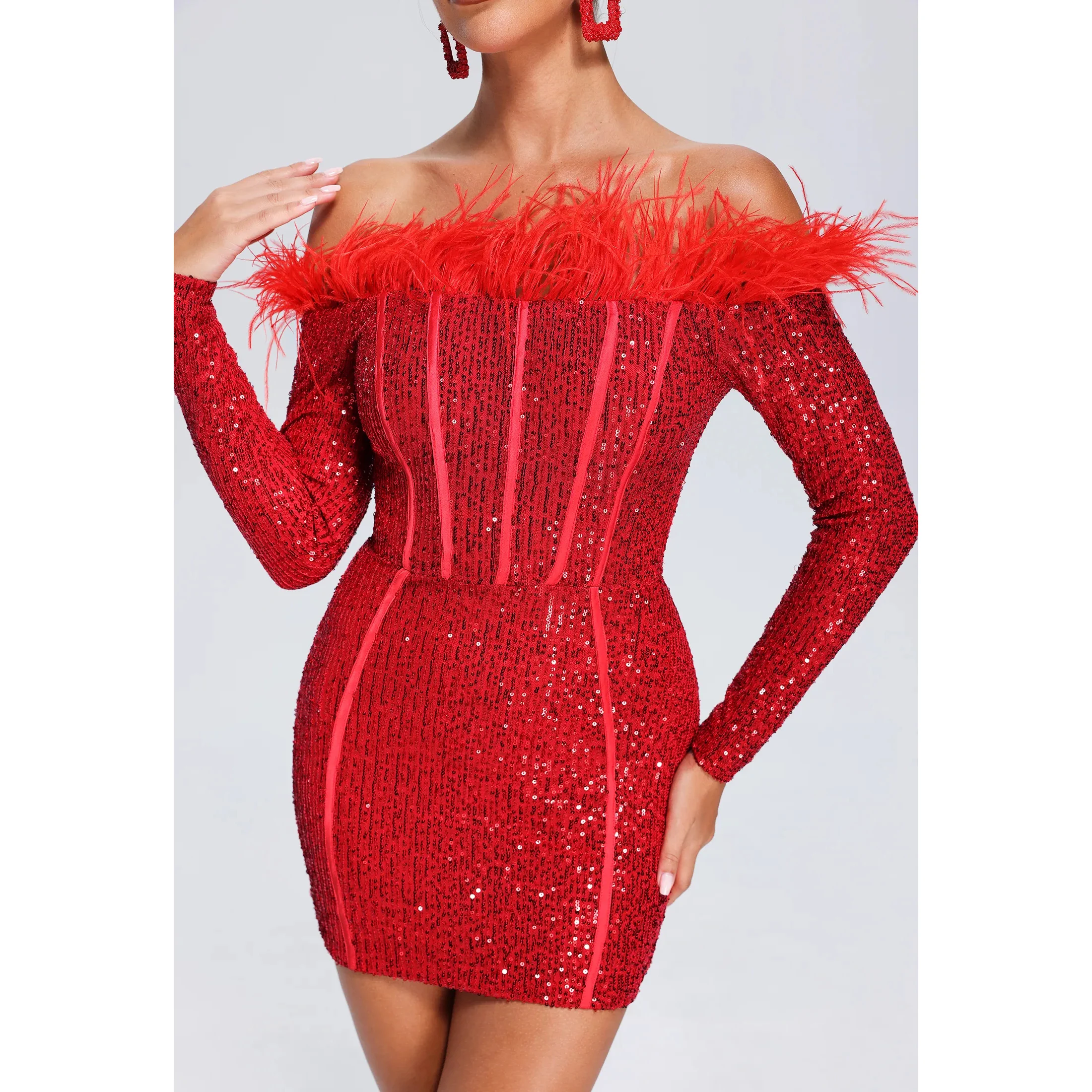 New Women's Sexy Feathered Sequin Long Sleeve Wrap Hip Skirt Slim-Fit Dress Mini Evening Dress High Fashion Luxury Dress
New Women's Sexy Feathered Sequin Long Sleeve Wrap Hip Skirt Slim-Fit Dress Mini Evening Dress High Fashion Luxury Dress