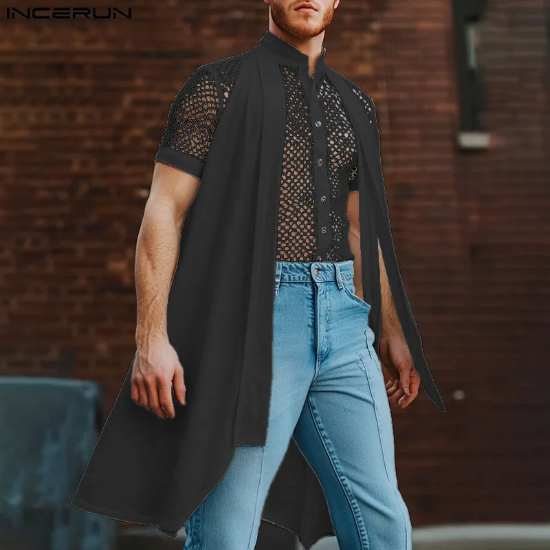 INCERUN Men Irregular Shirt Mesh Patchwork Stand Collar Short Sleeve Transparent Male Tops Fashion Long Sleeve Shirts Streetwear
INCERUN Men Irregular Shirt Mesh Patchwork Stand Collar Short Sleeve Transparent Male Tops Fashion Long Sleeve Shirts Streetwear