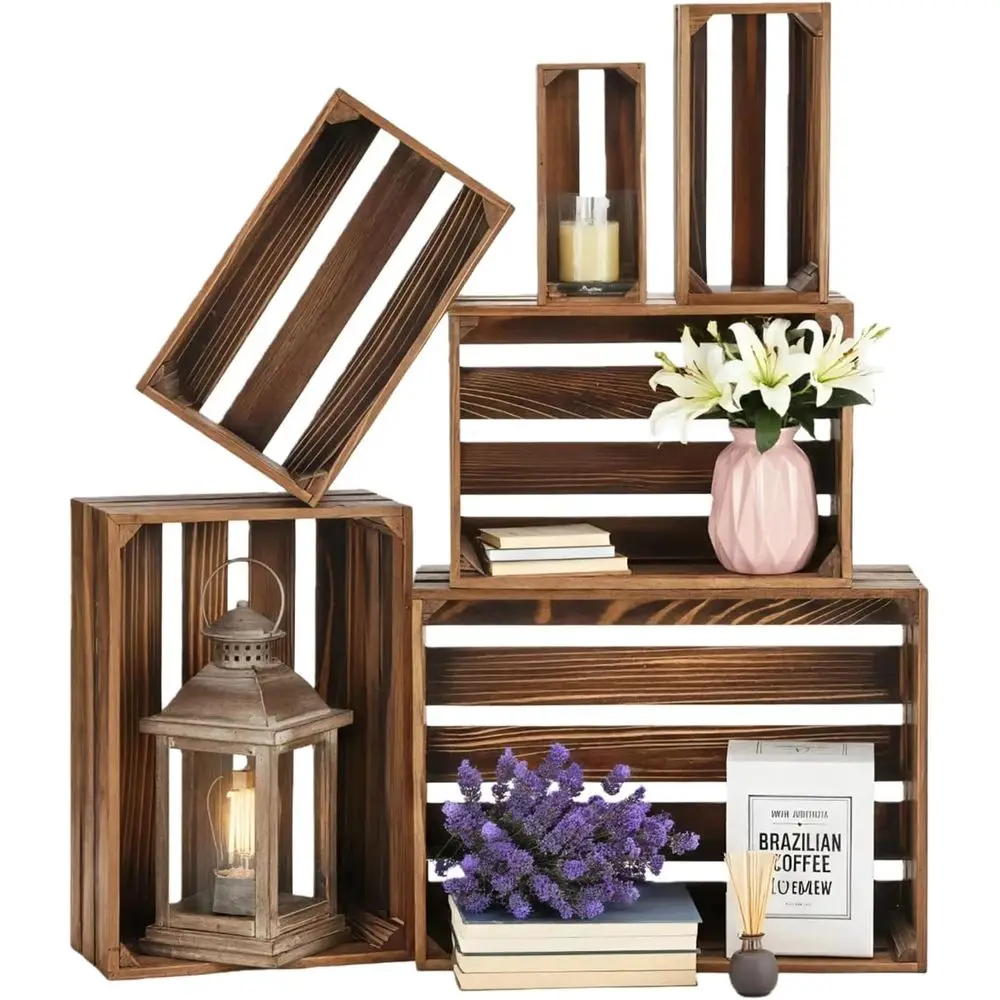 6-Piece Farmhouse Wooden Crate Set with Handles for Rustic Storage, Display, and Holiday Decor
6-Piece Farmhouse Wooden Crate Set with Handles for Rustic Storage, Display, and Holiday Decor