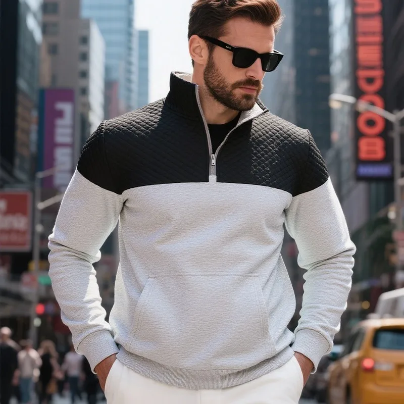 Black Stand Collar Sweatshirt Long Sleeve Zipper Front Oversized Fit Kangaroo Pocket Gray Pullover with Ribbed Cuff and Hem
Black Stand Collar Sweatshirt Long Sleeve Zipper Front Oversized Fit Kangaroo Pocket Gray Pullover with Ribbed Cuff and Hem