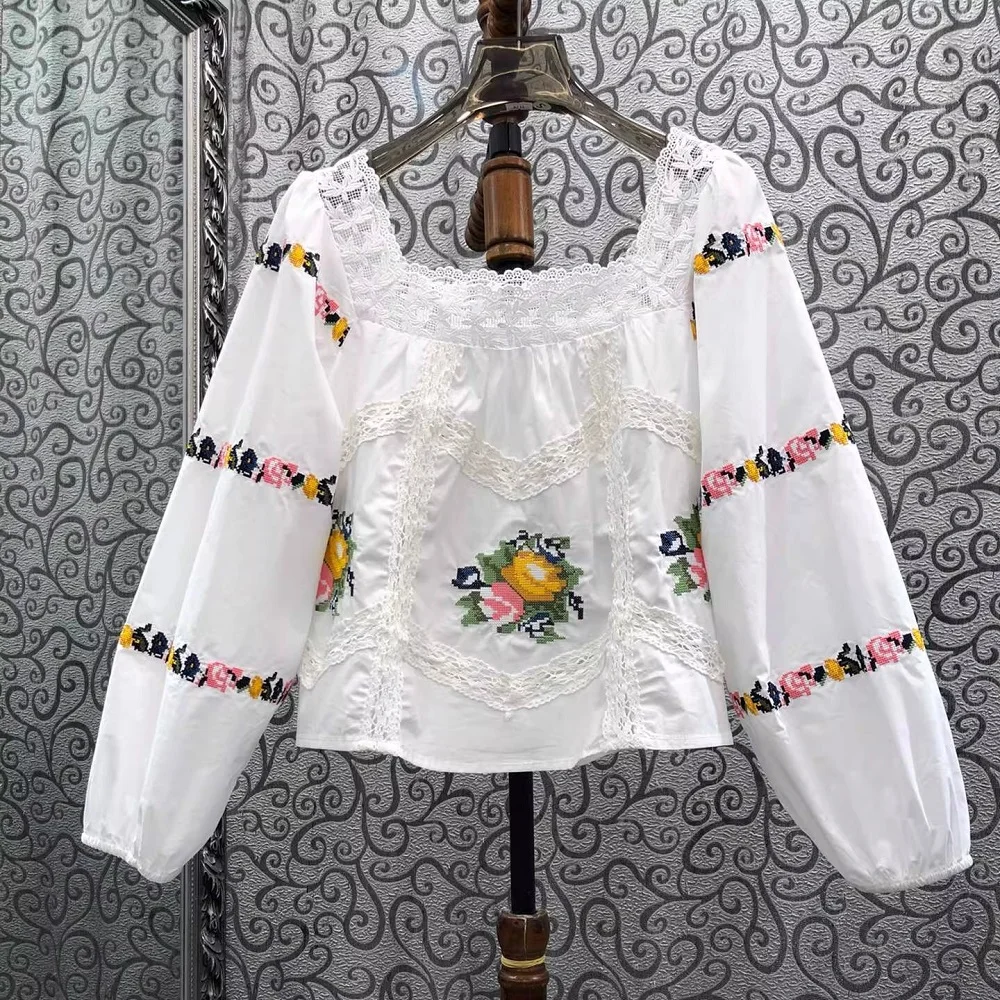100%Cotton Tops 2026 Spring Fashion Women Sexy Square Collar Colorful Floral Embroidery Long Sleeve Casual White Tops Female
100%Cotton Tops 2026 Spring Fashion Women Sexy Square Collar Colorful Floral Embroidery Long Sleeve Casual White Tops Female