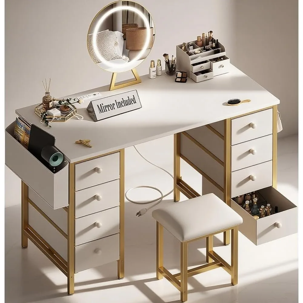 Large Vanity Desk with Mirror and Light- Makeup Vanity Set Table with Chair, Storage, Lighted Mirror, 8 Fabric Drawers & Power O
Large Vanity Desk with Mirror and Light- Makeup Vanity Set Table with Chair, Storage, Lighted Mirror, 8 Fabric Drawers & Power O