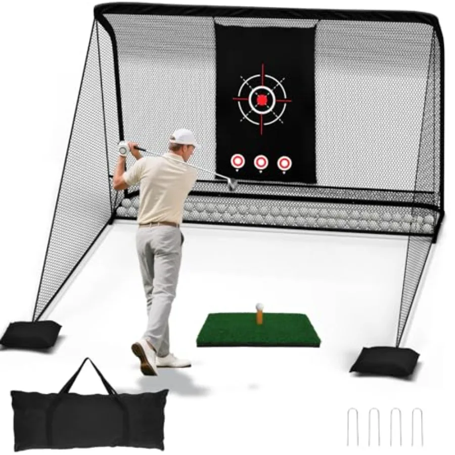 10x7ft Golf Hitting Practice Net for Real Golf Balls, Heavy Duty Driving Training Cage with Reinforced 7-Layer Mesh and Mat, Po
10x7ft Golf Hitting Practice Net for Real Golf Balls, Heavy Duty Driving Training Cage with Reinforced 7-Layer Mesh and Mat, Po